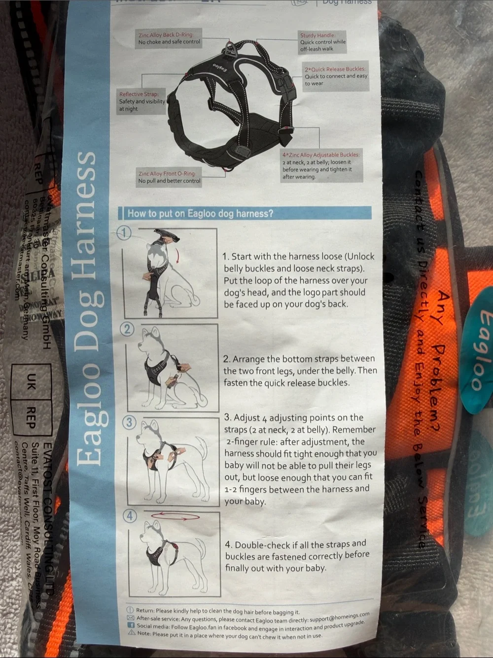 Eagloo Bright Orange Reflective Dog Harness